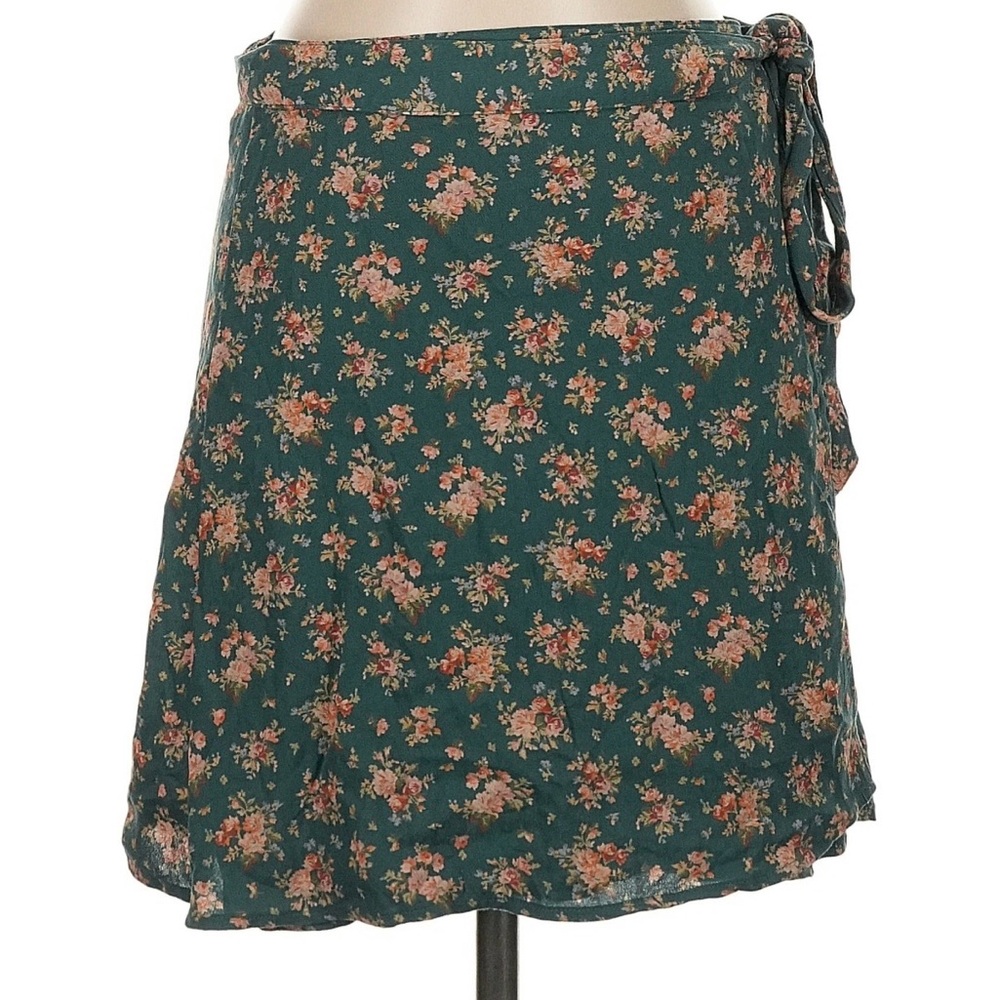 American Eagle Floral Wrap Skirt in Teal Green